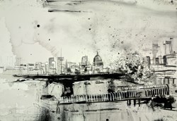 St Pauls and Waterloo Bridge II by Tim Steward - Original Drawing, Paper on Board sized 39x28 inches. Available from Whitewall Galleries
